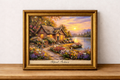 Cottage at sunset by the lake