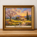 Impressionist sunset landscape in ornate frame