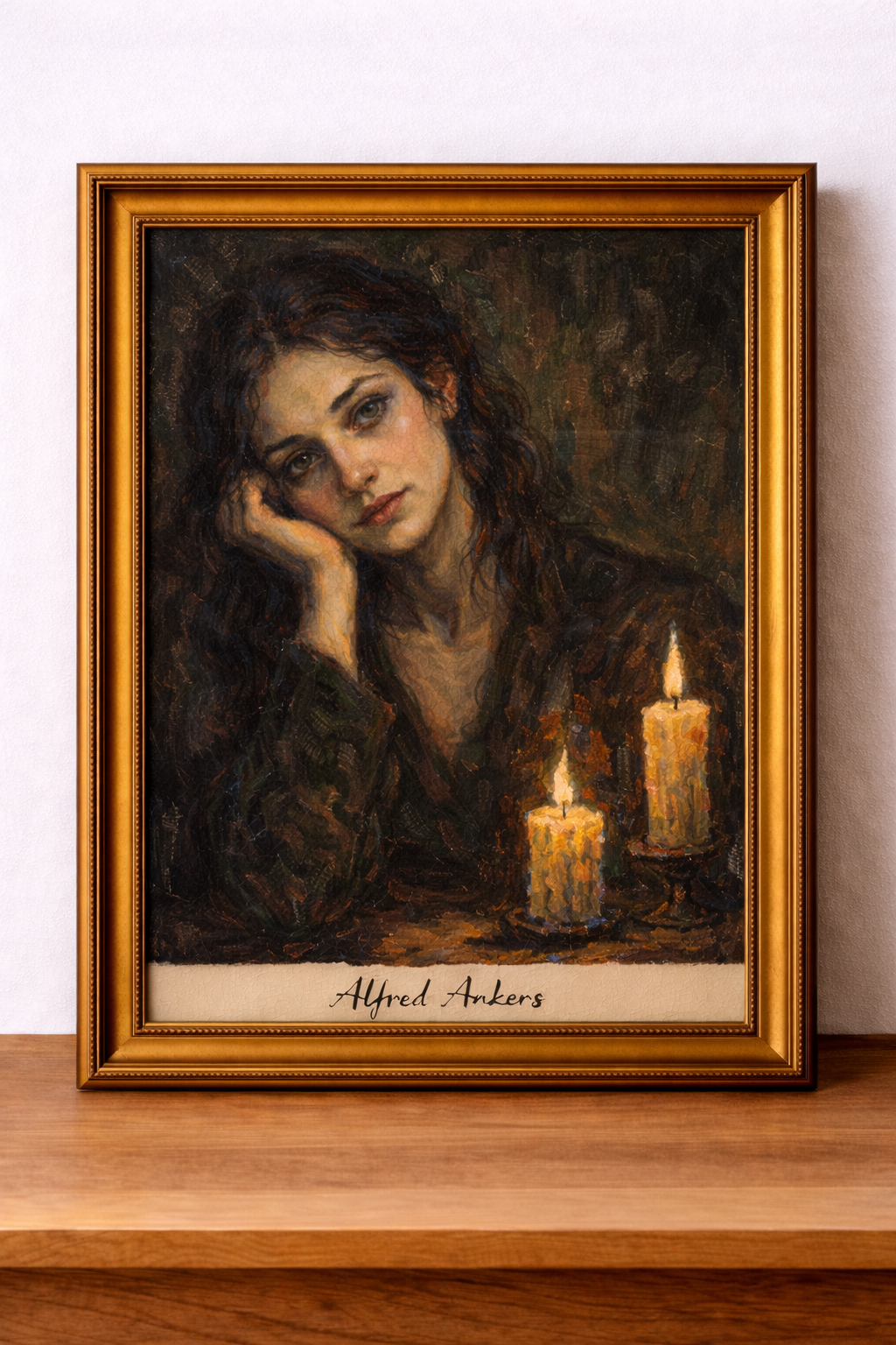 Melancholy portrait with candlelight glow
