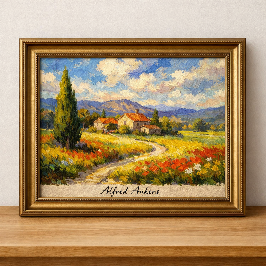 Peinture décorative d'un paysage champêtre