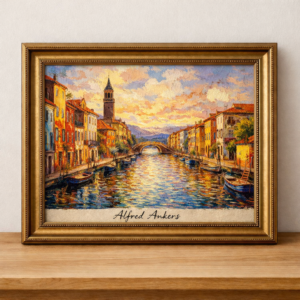 Peinture de village méditerranéen vibrant