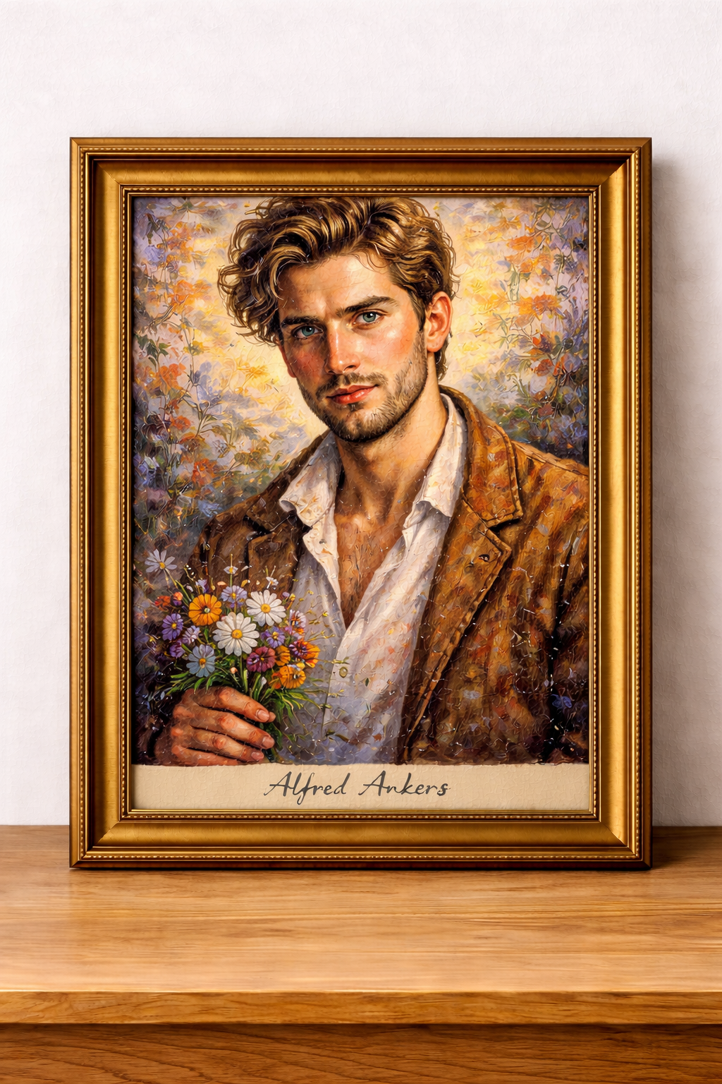 Portrait of a young man with flowers