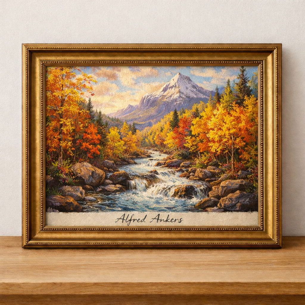 Vibrant autumn landscape with rushing river